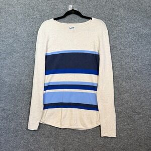 Duluth Trading Co Sweater Womens Medium Cream Blue Striped Lightweight Pullover